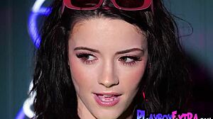 petite brunette lilly redd strips naked in neon bath glow posing sexy