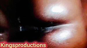 Kingsproductions pounds her shaved tight pussy raw bent over doggystyle