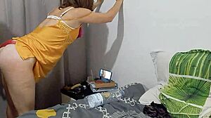 Clothed french slut satin panty spandex doggystyle pov asslick