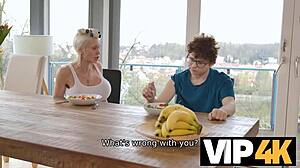 kinky milf mother-in-law in stockings pierces the fantasy with short-haired silicone tits