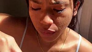 dreamy brunette nysdel slurps big black cock deep in amateur rough blowjob