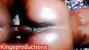 Kingsproductions pounds her shaved tight pussy raw bent over doggystyle