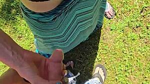 WIFE QUICK HANDJOB CUMSHOT WHILE WALKING PUBLIC SKIRT UP!