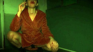 brunette spits smokes and drips saliva inside tall high heels