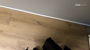 mistress annalisa dominates slave with hot footjob cum