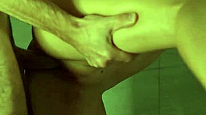 her urgent shower call explodes into rough shaved pussy pounding
