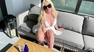 hot milf flashes big tits and plays pussy on balcony