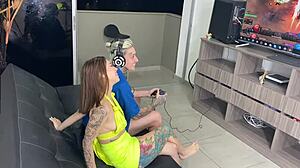 my gamer stepbrother bends me over spanks big ass and fucks rough doggystyle while gaming blakeproductions
