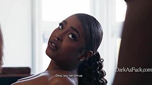 Petite lesbians bent over sucking big black monster cocks after blackmail