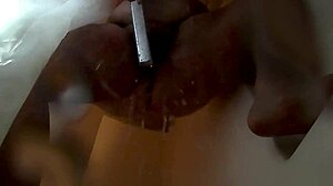 Chubby Mature BBW with Fat Belly Masturbates Seductively in Wet Shower