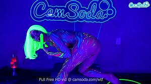 oh god jewelz blu's body paint glistens as she fucks dildo to shaking orgasm on cam