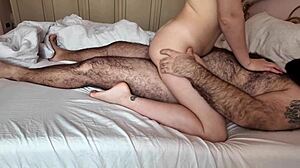 big hairy dude pounds babysitter's big ass bent over in bedroom, deepthroat and creampie finish