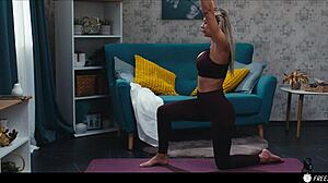 sexy shalina devine in yoga gear gets freeused by stepson sucking her huge tits during downward dog creampie session