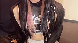 hey cute japanese shemale in swimsuit 😘 jerks off her cock so quietly and beautiful 💦 wanna watch??