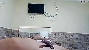 leaked homemade creampie of cheating housewife sucking lover's bareback cock