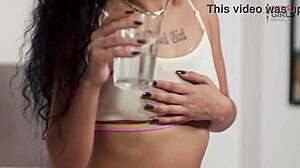 curly haired young slut trades virtual sex cash for new headphones fun