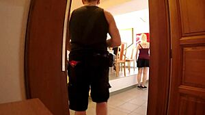 whoa big dick blowjob threesome party backstage with skirts stockings heels!!