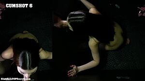 julia gulps down 9 massive cumshots at the gloryhole like a pro