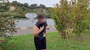 MILF flashes her huge saggy natural tits boldly in crowded public spots