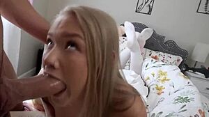 Cute Petite Blonde Teen Deepthroats Small Cock Before Hard Fuck Session