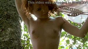 damn teen pamela e goes wild fingering shaved pussy with banana outdoors