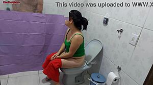 stepmom hangs shower curtain just to spy stepson bathing big cock tease