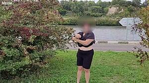 MILF flashes her huge saggy natural tits boldly in crowded public spots