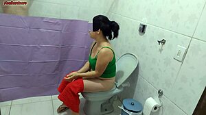 stepmom hangs shower curtain just to spy stepson bathing big cock tease