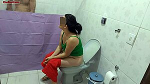 stepmom hangs shower curtain just to spy stepson bathing big cock tease