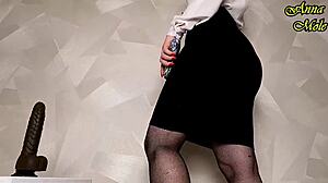 hot teacher rides big black dildo clothed