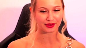 Red Lipstick Beauty Fingers and Sucks Her Toy
