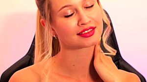 Red Lipstick Beauty Fingers and Sucks Her Toy