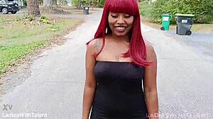 mysterious beauty tempts in open air dress tease