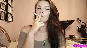 Xo bunny smokes blows in face while dominating with big tits