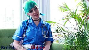 blue haired nurse wanna suck your cock in hot appointment