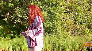 i spot this cute red-haired beauty nude petite outdoor by the lake natural tits shining