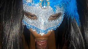 masked ebony slut sucks my big cock till cum in mouth