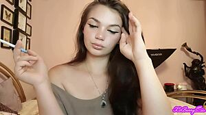 Xo bunny smokes blows in face while dominating with big tits