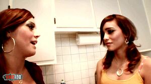horny lesbian twins finger and lick pussies in kitchen bitch