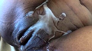 Fresh ebony beauty drenched head to toe in thick sticky cum load