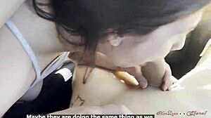 Teen beauty sucks and jerks cock during car ride to cumshot