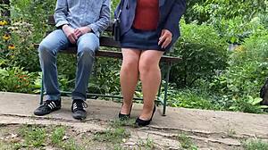 my curvy bbw mother in law flashes panties and fucks dirty in public park outdoors
