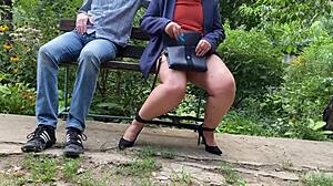 my curvy bbw mother in law flashes panties and fucks dirty in public park outdoors