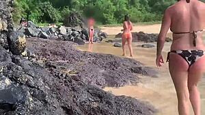 A Stranger's Cumshot Feeds Fish Public Beach Milf Handjob Boob Tease