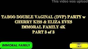 Eliza Eves surrenders to double penetration in stepfamily gangbang orgy frenzy