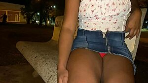 Stranger outdoor lingerie fuck with sexy Brazilian black Latina