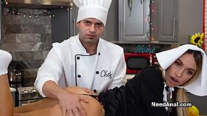 oh man my tight assistant ass gets pounded hard by that lucky chef in kitchen