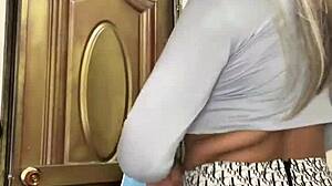 Rica transsexual milks her cock at home casually