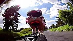 mexican biker shemale pigtails flashes panties then takes outdoor cumshot