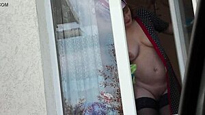 voyeur taxi driver spies nude mature milf stockings no panties washing window closeup shaved pussy
